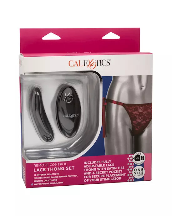 Remote Control Lace Thong Set - One Size